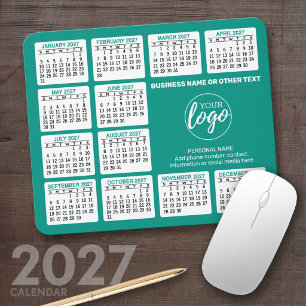 ロゴ入り2024年カレンダー、連絡先 青 マウスパッド