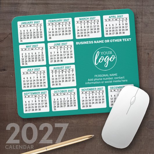 ロゴ入り2024年カレンダー、連絡先 青 マウスパッド