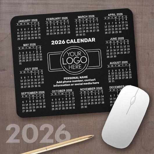 ロゴ入り2026年カレンダー、連絡先 ブラック マウスパッド