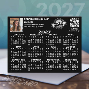 ロゴ入り2027年カレンダー QRコード 写真 ブラック ポストカード