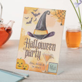 ロゴ入り かわいいオレンジのオフィスハロウィンパーティー 台座サイン (インサイチュ)