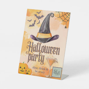 ロゴ入り かわいいオレンジのオフィスハロウィンパーティー 台座サイン