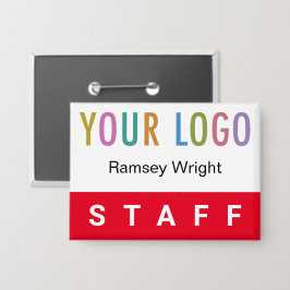 ロゴ入り 赤スタッフ ピンバッジ ネームプレート ボタン