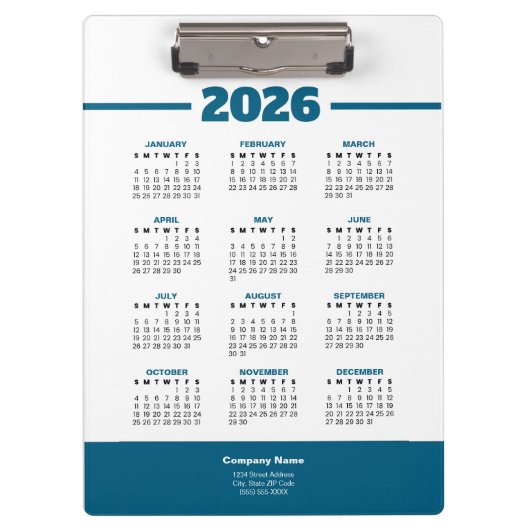 ロゴ入り 2026年 ビジネス カレンダー クリップボード (正面)