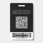 ロゴ入りQRバーコード付き社員ブラック顔写真ID バッジ (裏面)