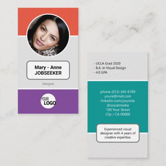 ロゴ円フレームクラシッククリエイティブシーカーピンク 名刺 (正面/裏面)