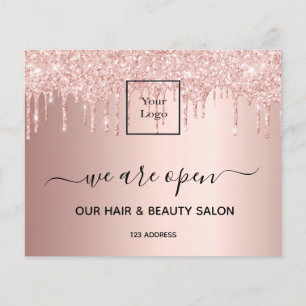 ロゴ再開ヘアビューティーサロン ローズゴールド グリッター チラシ
