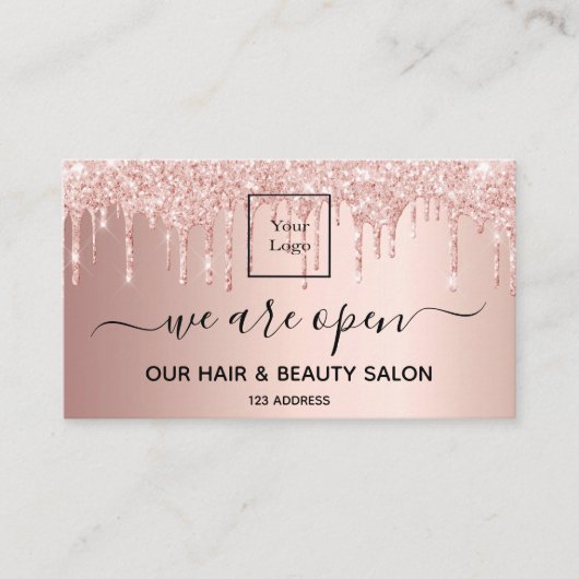 ロゴ再開口毛美しいサロンバラ金ゴールドグリッター 名刺 (正面)