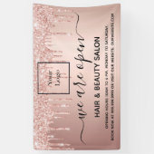 ロゴ再開口毛美しいサロンバラ金ゴールドグリッター 横断幕 (縦)