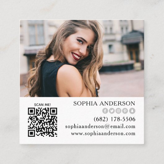 ロゴ写真のQRコードをソーシャルメディモダンアに追加する スクエア名刺 (裏面)