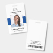 ロゴ写真を追加 青 白 従業員名 タイトル ID バッジ (正面＆裏面)