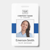 ロゴ写真を追加 青 白 従業員名 タイトル ID バッジ (正面)