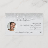 ロゴ写真テンプレートかわいらしシルバーグリッター雨 名刺 (裏面)