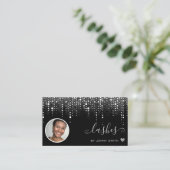 ロゴ写真テンプレートかわいらしシルバーグリッター雨 名刺 (スタンド正面)