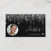 ロゴ写真テンプレートかわいらしシルバーグリッター雨 名刺 (正面)