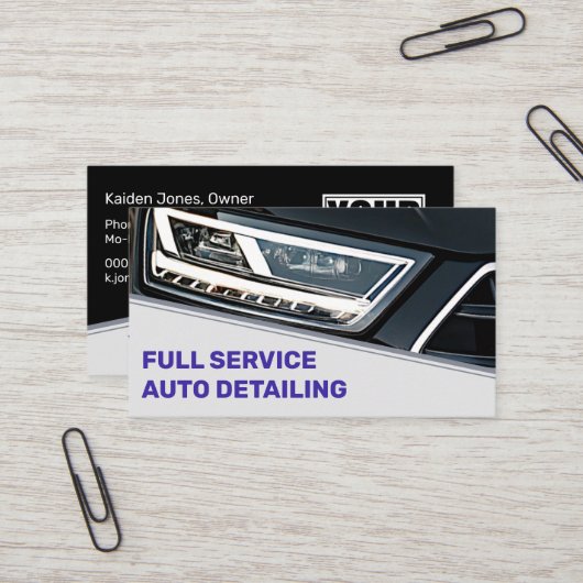 ロゴ写真テンプレートクールブラックブルーカーサービス 名刺 (正面/裏面インサイチュ)