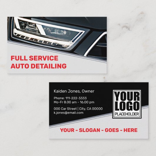 ロゴ写真テンプレートクールブラックレッドカーサービス 名刺 (正面/裏面)