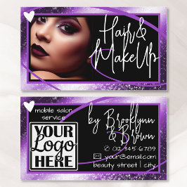 ロゴ写真テンプレートスタイリッシュ薄紫フレームハートLuxe 名刺