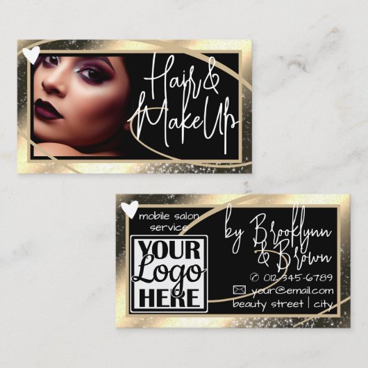 ロゴ写真テンプレートスタイリッシュ金ゴールドフレームハートLuxe 名刺 (正面/裏面)