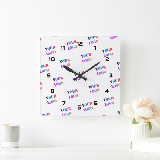 ロゴ写真ビジネスプロモーションパーソナライズされた  スクエア壁時計 (ホーム)