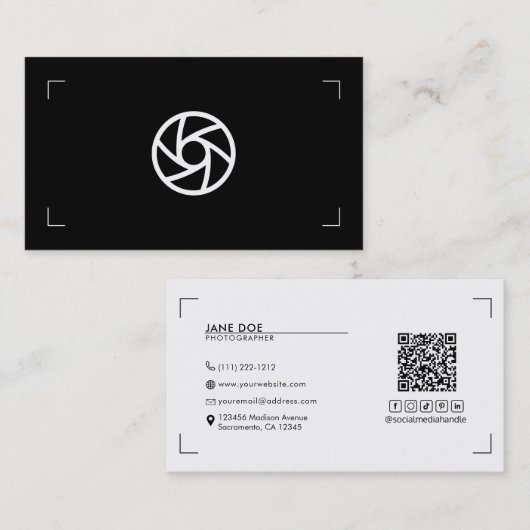 ロゴ写真ブラケットの白黒 モダン 名刺 (正面/裏面)