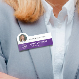 ロゴ写真モダンシンプル紫ホワイト会社 名札