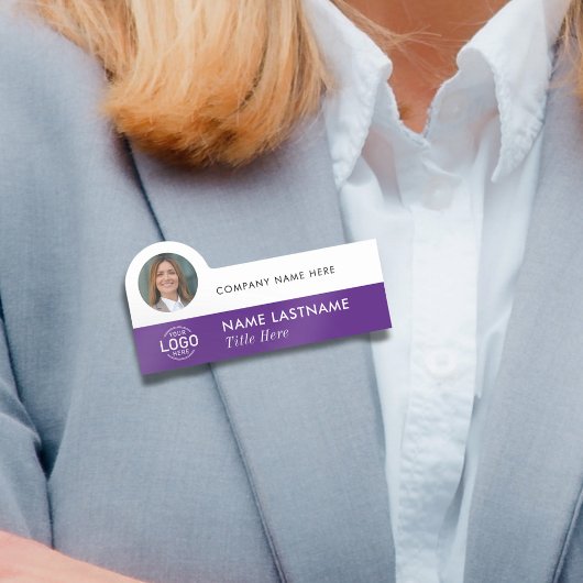ロゴ写真モダンシンプル紫ホワイト会社 名札