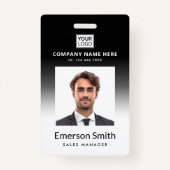 ロゴ写真黒グラデーション従業員名のタイトルID バッジ (正面)