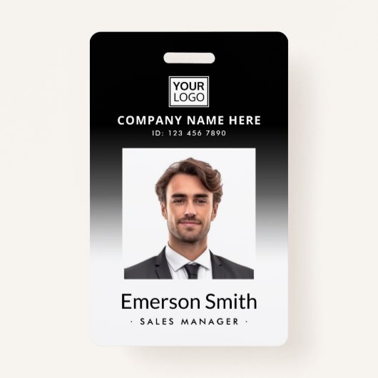 ロゴ写真黒グラデーション従業員名のタイトルID バッジ (正面)