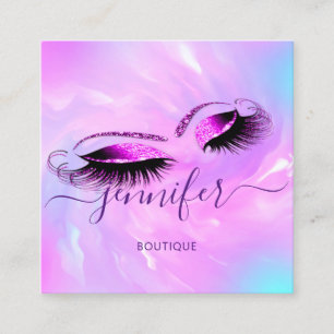 ロゴ化粧Lashes Extension studioホログラフピンク スクエア名刺