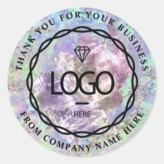 ロゴ名くもの巣ありがとうお名前Blue Violet Mint ラウンドシール (正面)