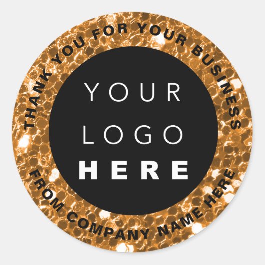 ロゴ名くもの巣サンキューコーラルオレンジショップグリッター ラウンドシール (正面)