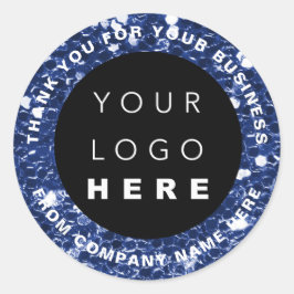 ロゴ名くもの巣サンキューショップグリッターブルーネイビー ラウンドシール