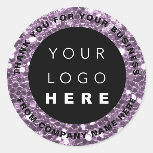 ロゴ名くもの巣サンキューパープルショップグリッター ラウンドシール (正面)