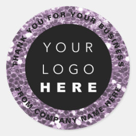 ロゴ名くもの巣サンキューパープルショップグリッター ラウンドシール