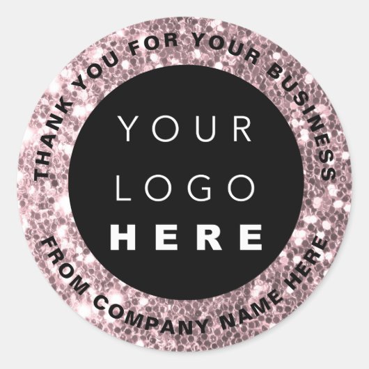 ロゴ名くもの巣サンキューピンクローズショップグリッター ラウンドシール (正面)