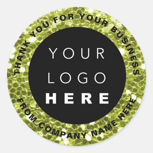 ロゴ名くもの巣サンキューフレッシュグリーンショップグリッター ラウンドシール (正面)