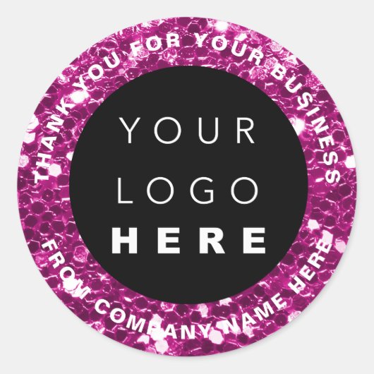 ロゴ名くもの巣サンキューフレッシュピンクショップグリッター ラウンドシール (正面)