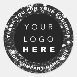 ロゴ名くもの巣Thank You Shopグリッター白黒 ラウンドシール