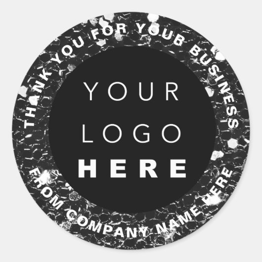 ロゴ名くもの巣Thank You Shopグリッター白黒 ラウンドシール (正面)