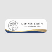 ロゴ名のタイトル濃い青のフェイク金色のグラデーション名 名札 (正面)