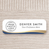 ロゴ名のタイトル濃い青のフェイク金色のグラデーション名 名札