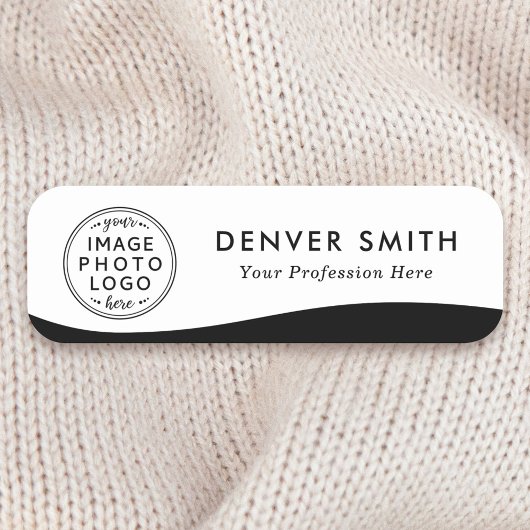 ロゴ名のタイトル黒波白モダン 名札