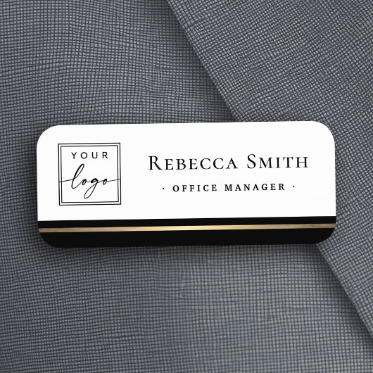 ロゴ名のタイトル黒縁ど白モダン 名札