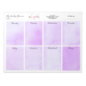 ロゴ名を追加する紫の水色ウィークリープランナー ノートパッド (正面)