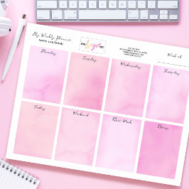ロゴ名を追加Water color Pink Desk Weeklyプランナー ノートパッド