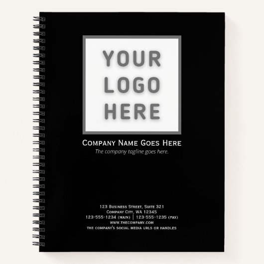 ロゴ名アドレスシンプルテンプレートBlack Business ノートブック (正面)
