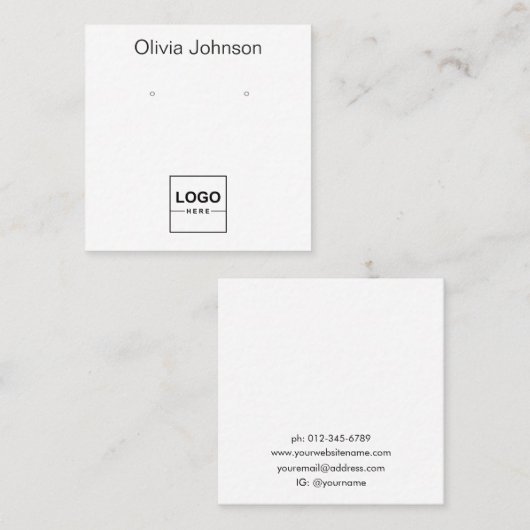 ロゴ名ジュエリーイヤリング表示名刺 スクエア名刺 (正面/裏面)