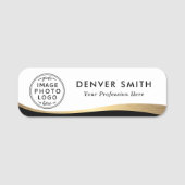 ロゴ名タイトル白黒フェイクゴールデングラデーション 名札 (正面)