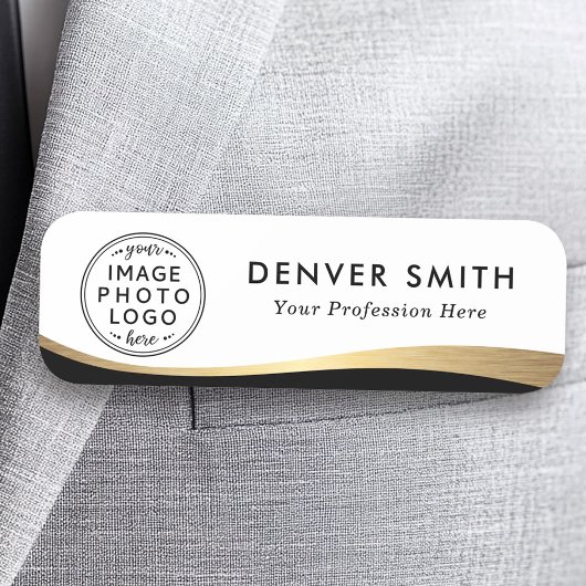 ロゴ名タイトル白黒フェイクゴールデングラデーション 名札